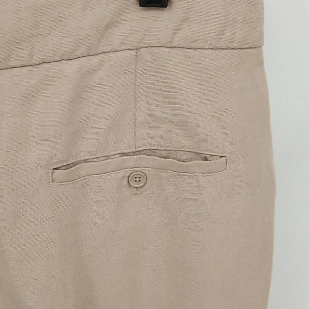Wilfred Women's Light Brown Cropped Linen Blend Rolled Cuff Hem Pants Size 8